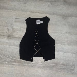 PRINCESS POLLY black Cropped diamanté / diamond stringed crop top